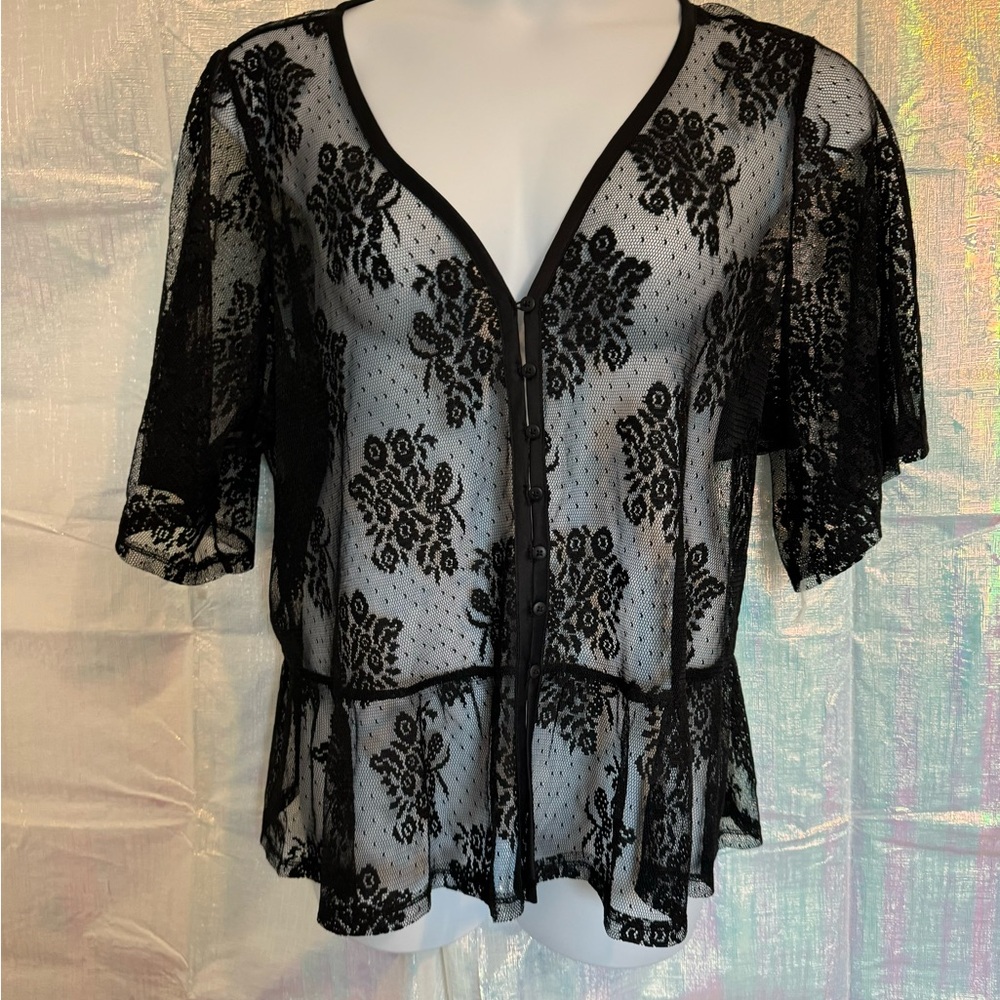 NWT Lane Bryant Lace Peplum Top or Overpiece. Black. Flutter Skeeves. Size 26/28